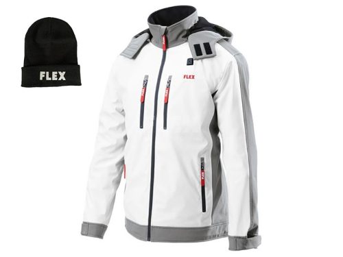 FLEX Akkus fűthető softshell kabát TJ White 10.8/18.0 Men + PS 10.8/18.0 átalakító+ ajándék téli sapka!